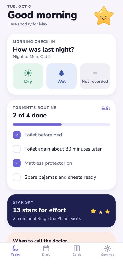 Today screen with a morning check-in and evening routine